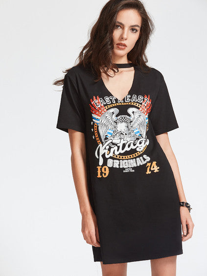 East original retro choker distressed tshirt dress