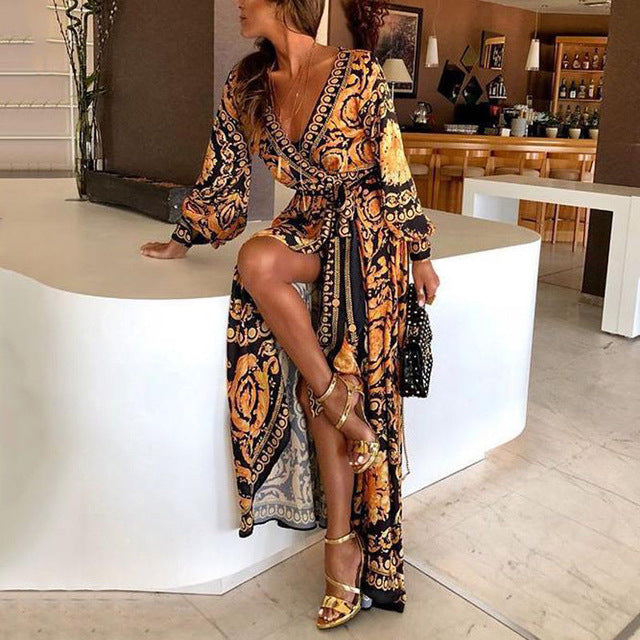 Elegant designer inspired Vintage floral wrap maxi dress