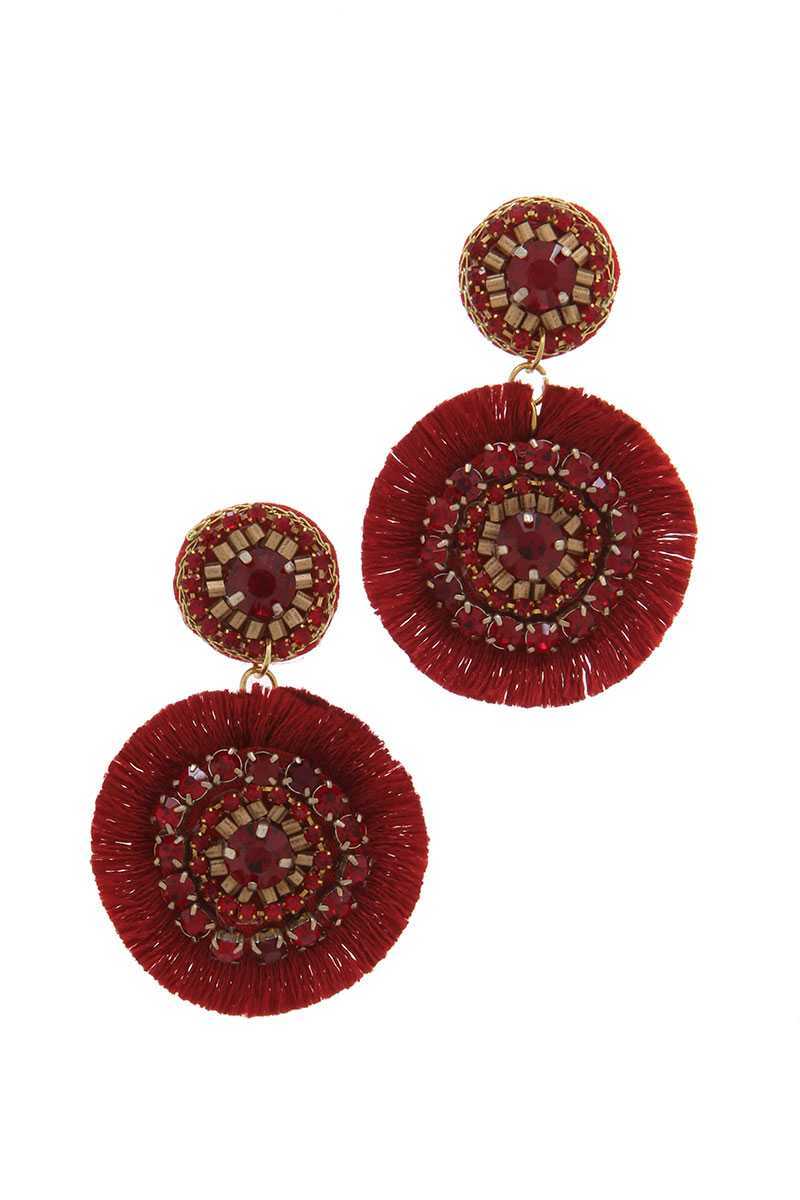 Double Circle Tassel Post Drop Earring