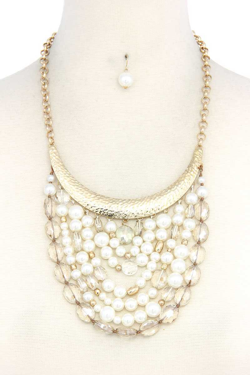 Curve Metal Bar Beaded Bib Necklace