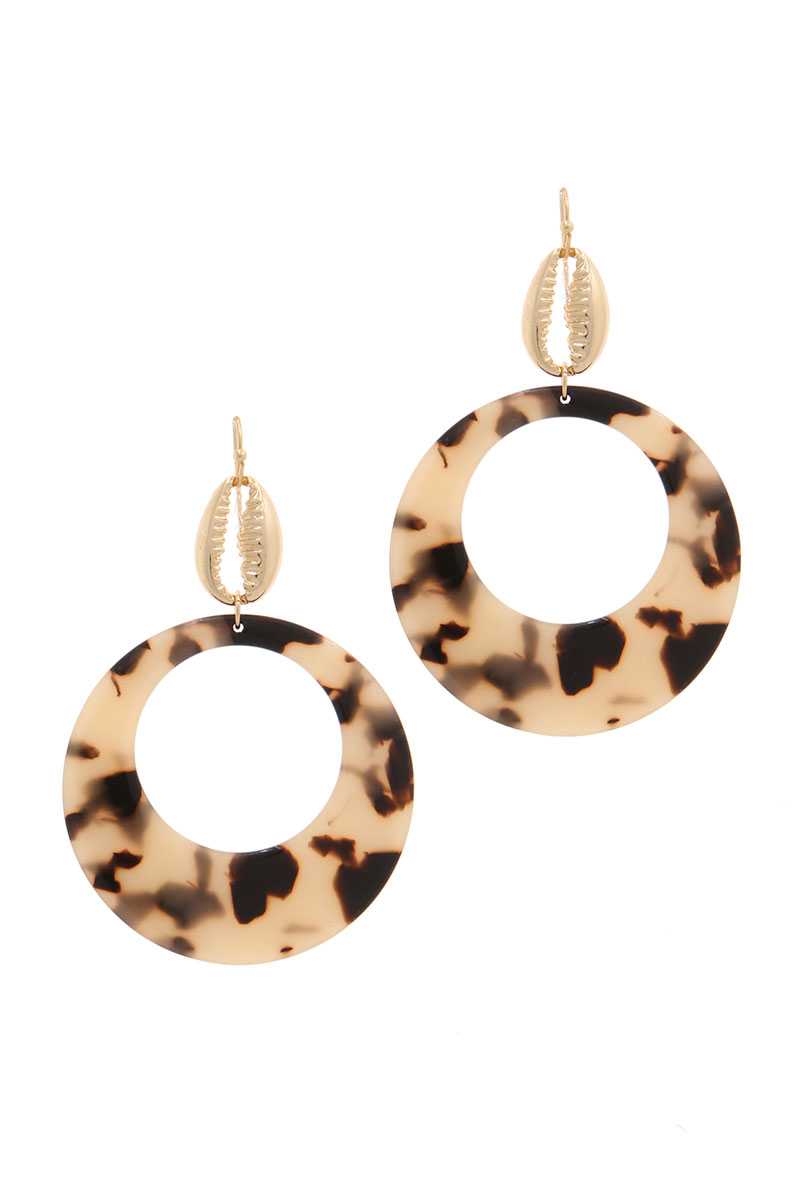 Acetate Circle Cowrie Seashell Charm Drop Earring