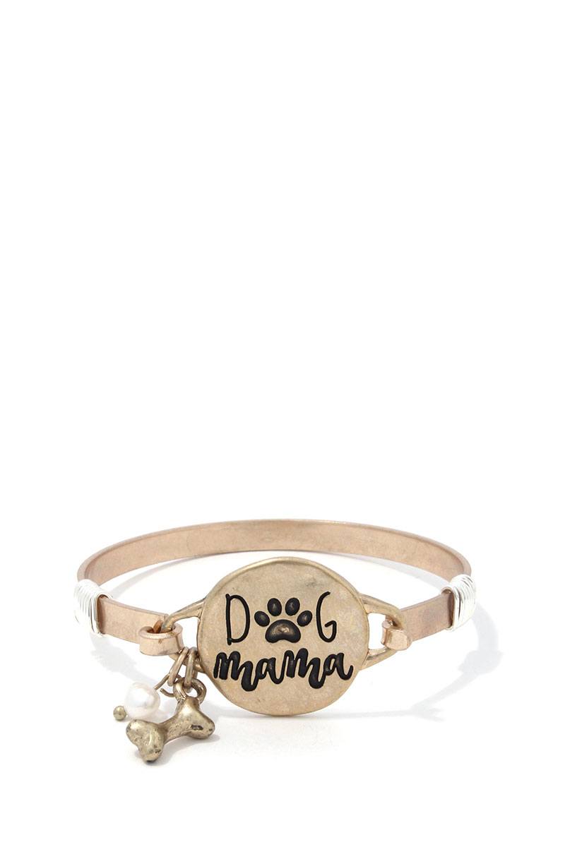 Dog Mom Bone Charm Metal Bracelet