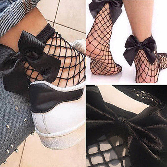 Fishnet bow socks