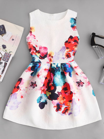 Floral mini skater evening dress