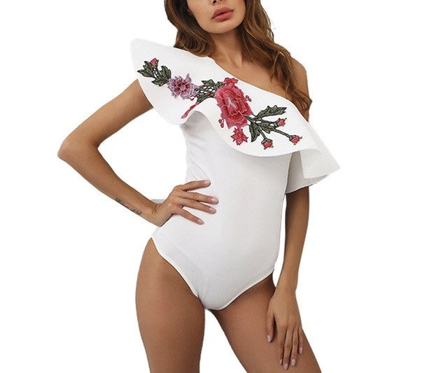 "Romance me" Floral one shoulder ruffle bodysuit