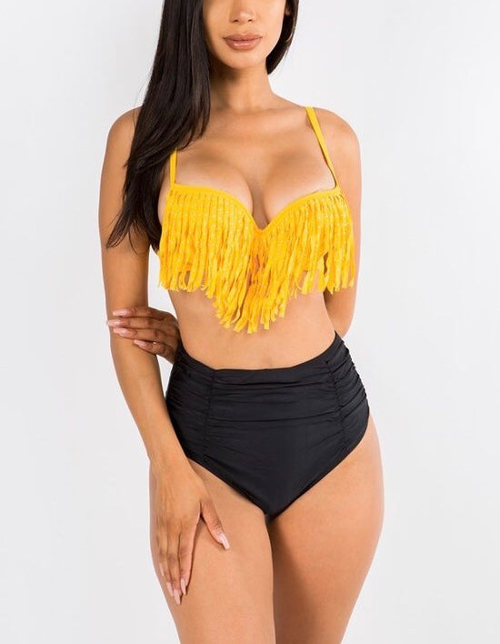 Fringe 2 piece high waist bikini swimsuit