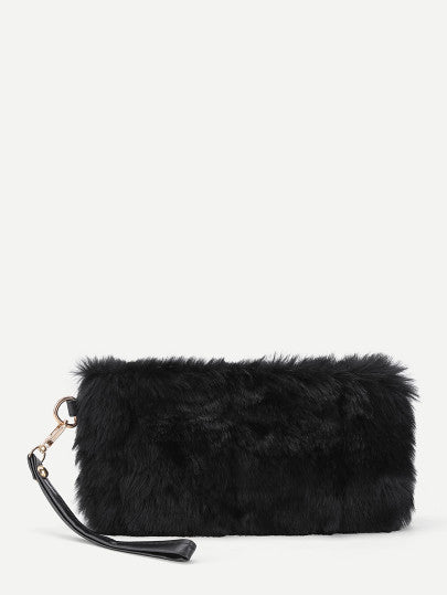 Fur detail fashion clutch bag