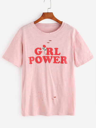 Girl power rose print tshirt