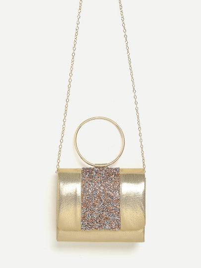 Gold glitter ring handle chain mini bag