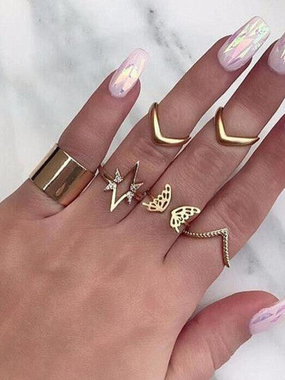 Gold tone 7pcs set irregular rings