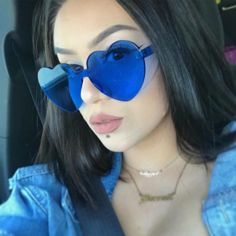 Heart clear frameless retro color sunglasses