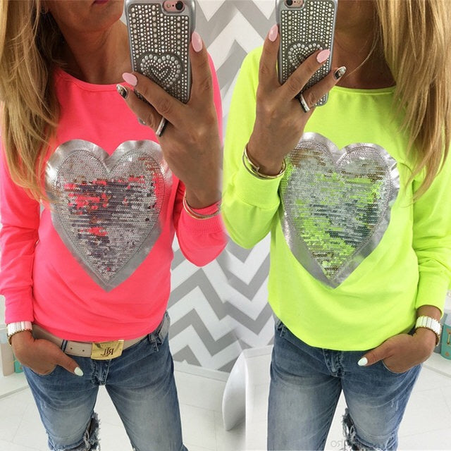 Heart sequined design fashion sweater top