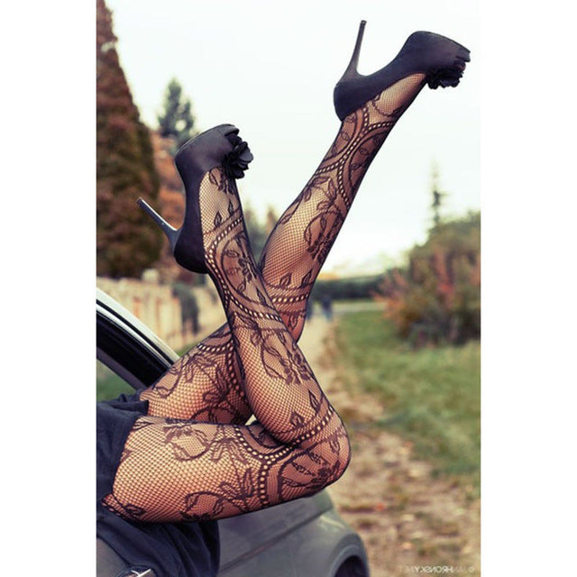 Henna tattoo print fishnet stockings pantyhose