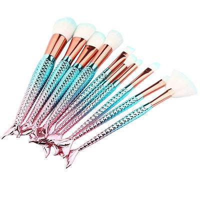 Iconic Beauty 10pcs 3D mermaid makeup brushes set