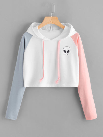 Invasion alien contrast crop hoodie sweater