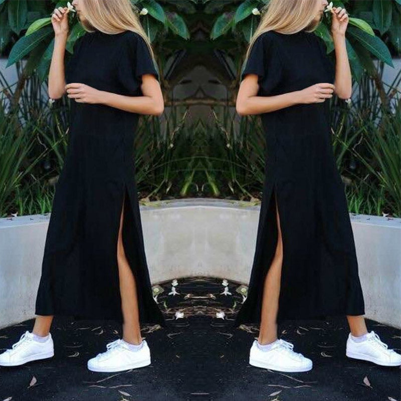 "Literally" side split long maxi dress