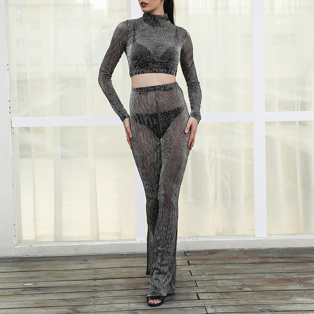 "Lost" sheer 2 piece crop top pants set