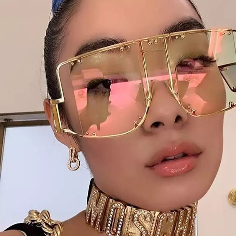 Luxury oversize gold frame clear sunglasses