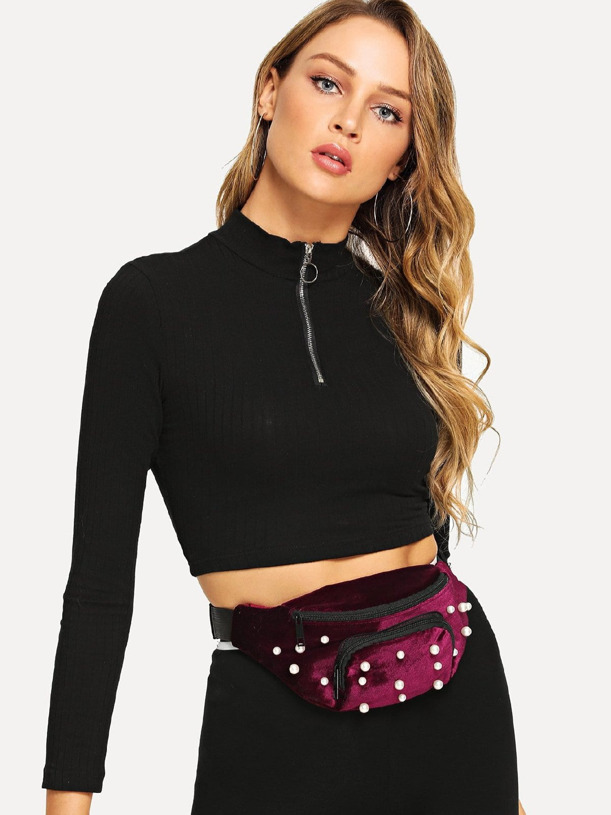 Luxury Pearl velvet detail fanny pack waist bum bag