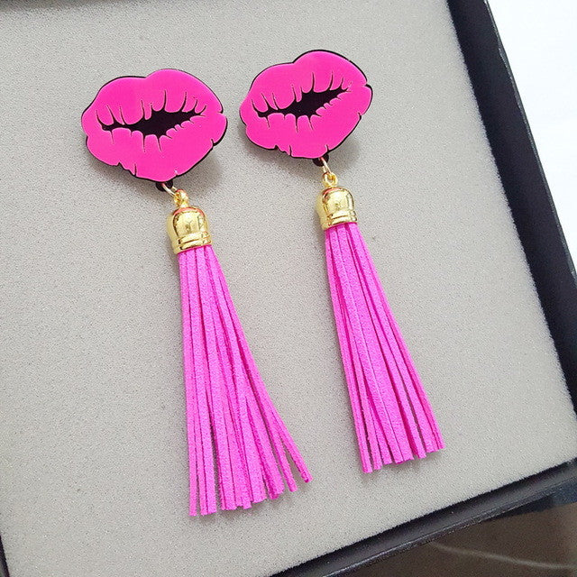 "Popping" Sexy lips fringe tassel earring