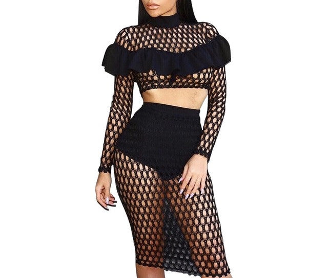 "Slayage" 2 piece crop top skirt set