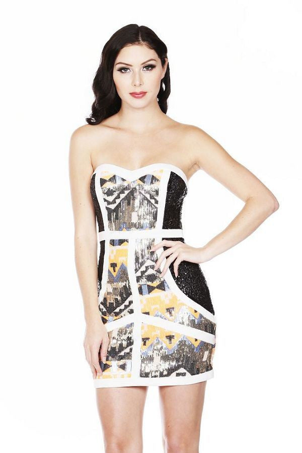 "Talk of the Town" tribal sequined bodycon dress