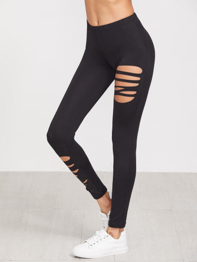 Trendy distressed cutout fashion leggings