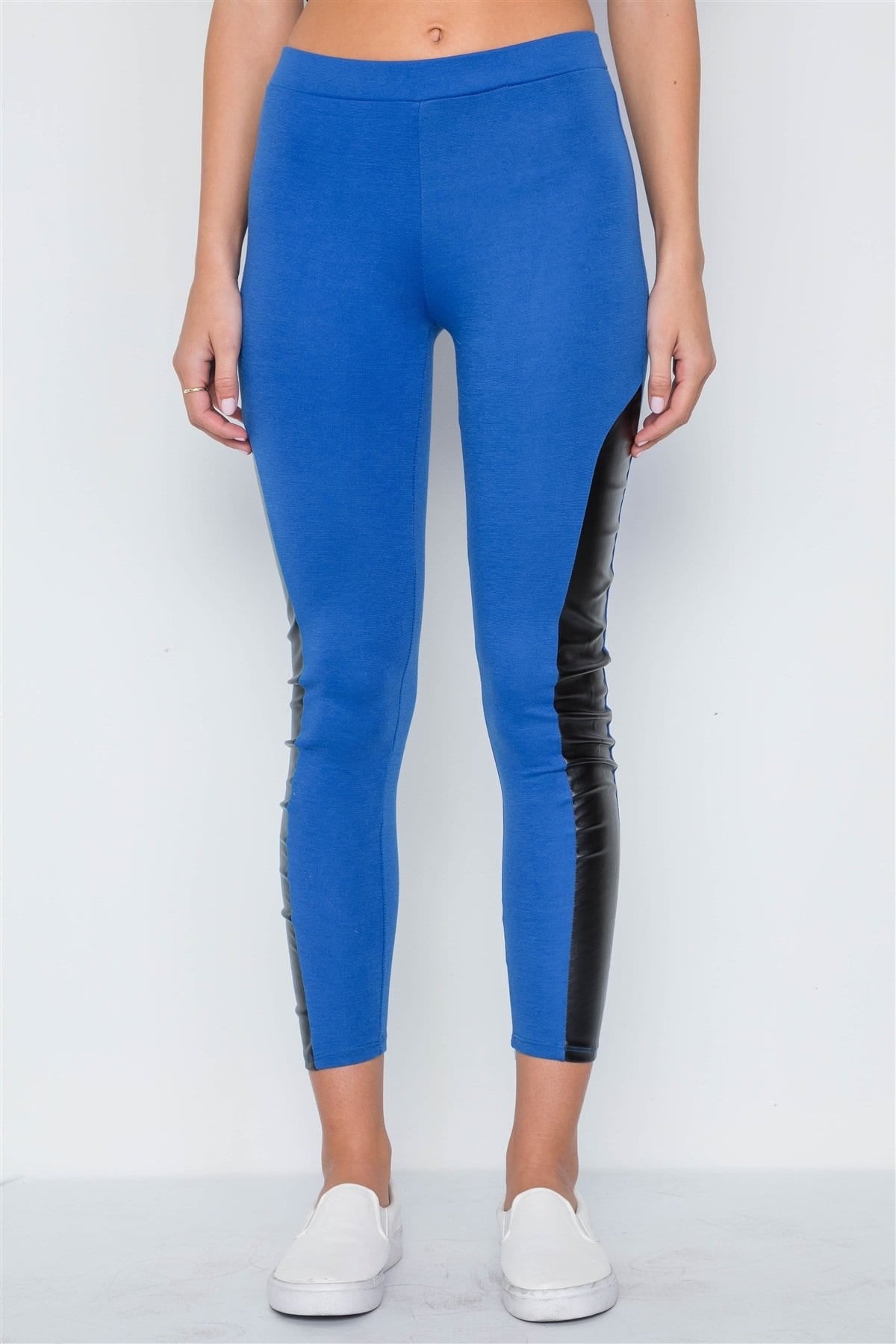 Faux Leather Sides Mid-rise Leggings