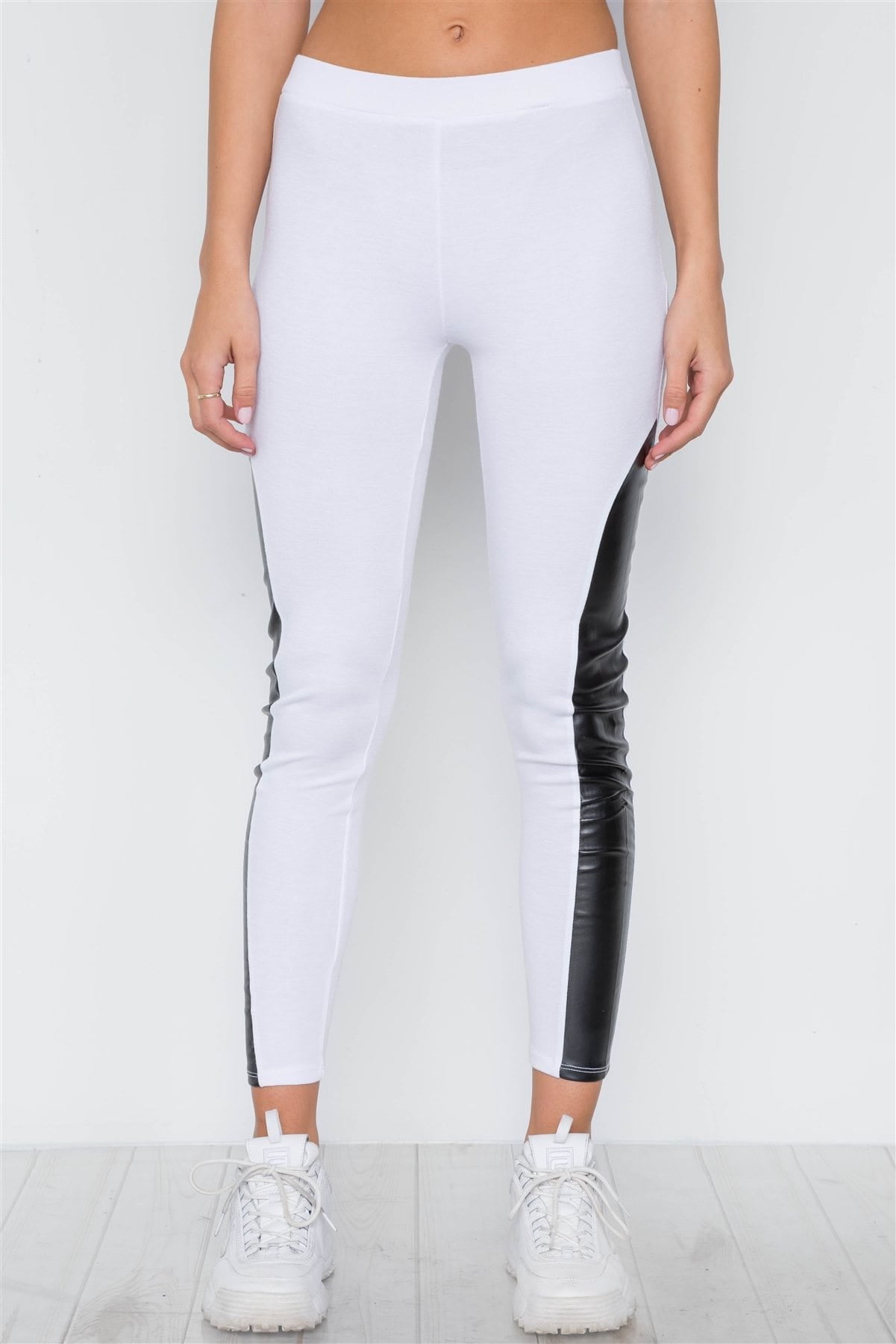 Faux Leather Sides Mid-rise Leggings