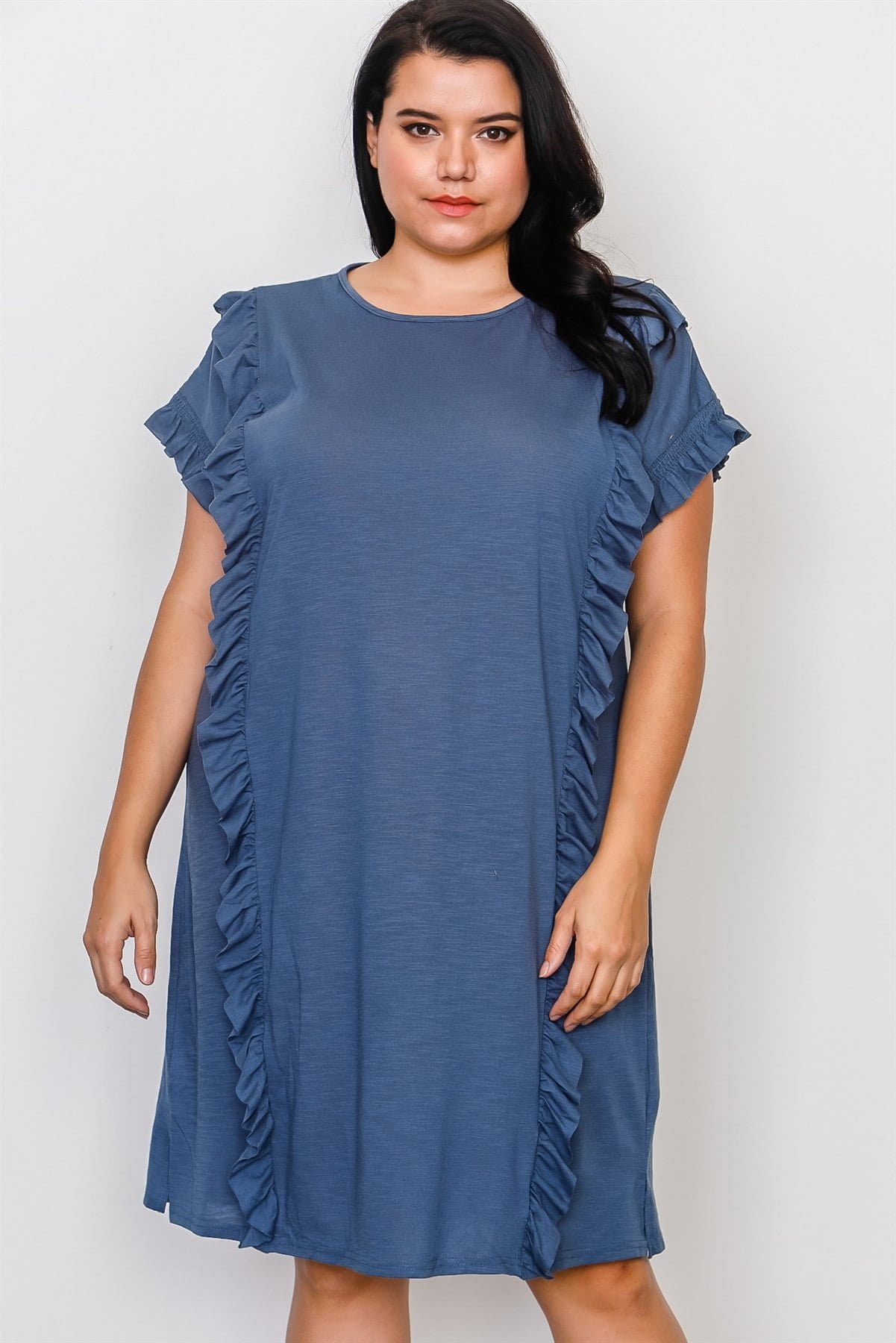 Plus Size Ruffle Front Midi Dress