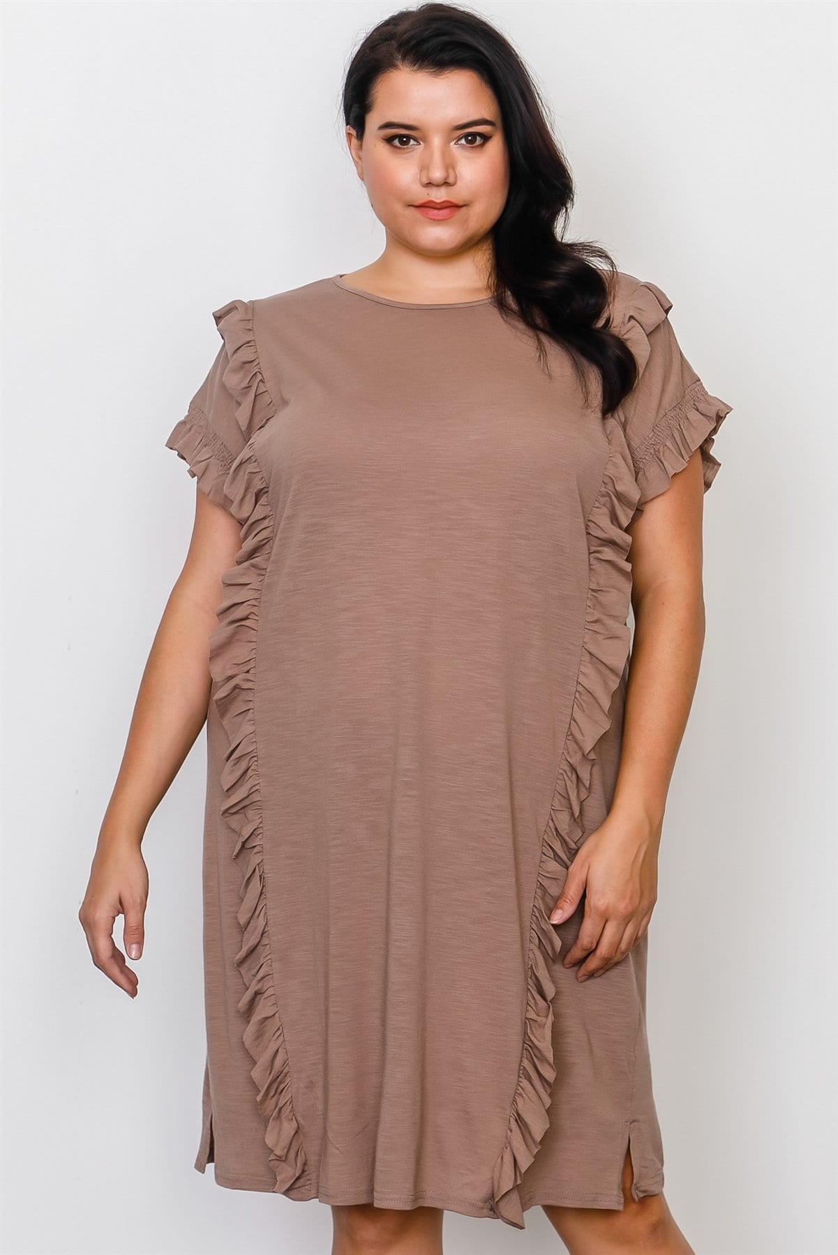 Plus Size Ruffle Front Midi Dress