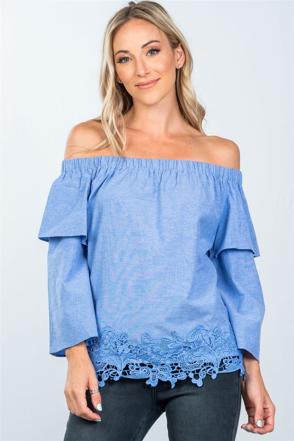 Boho off the shoulder crochet hem top