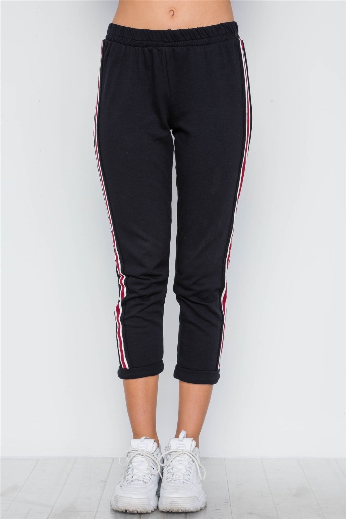 Black Contrast Trim High Waist Sweat Pants