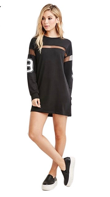 "Unknown" sheer insert casual tshirt number dress