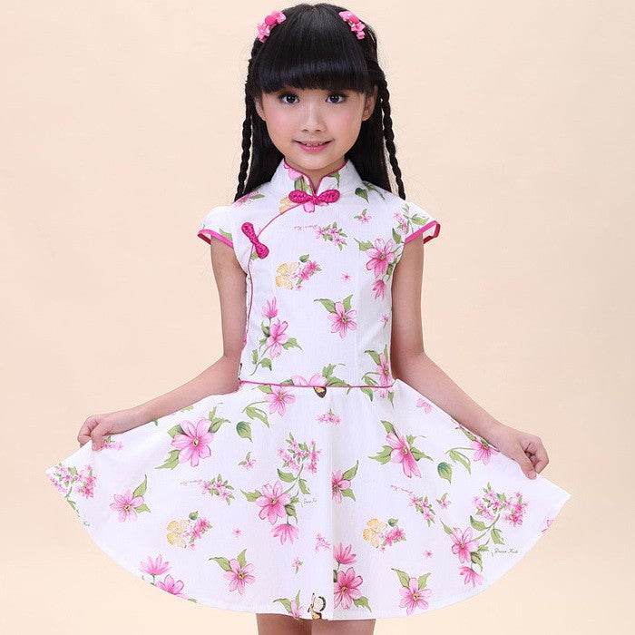 100% Cotton Cheongsam Top Kid's Floral Chinese Dress