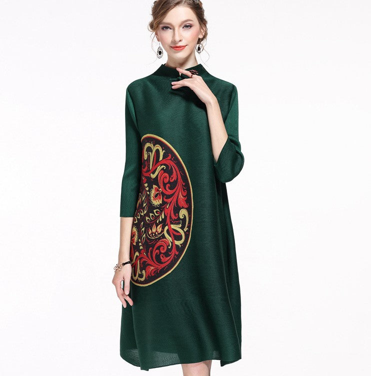 3/4 Sleeve Mandarin Collar Modern Cheongsam A-line Dress