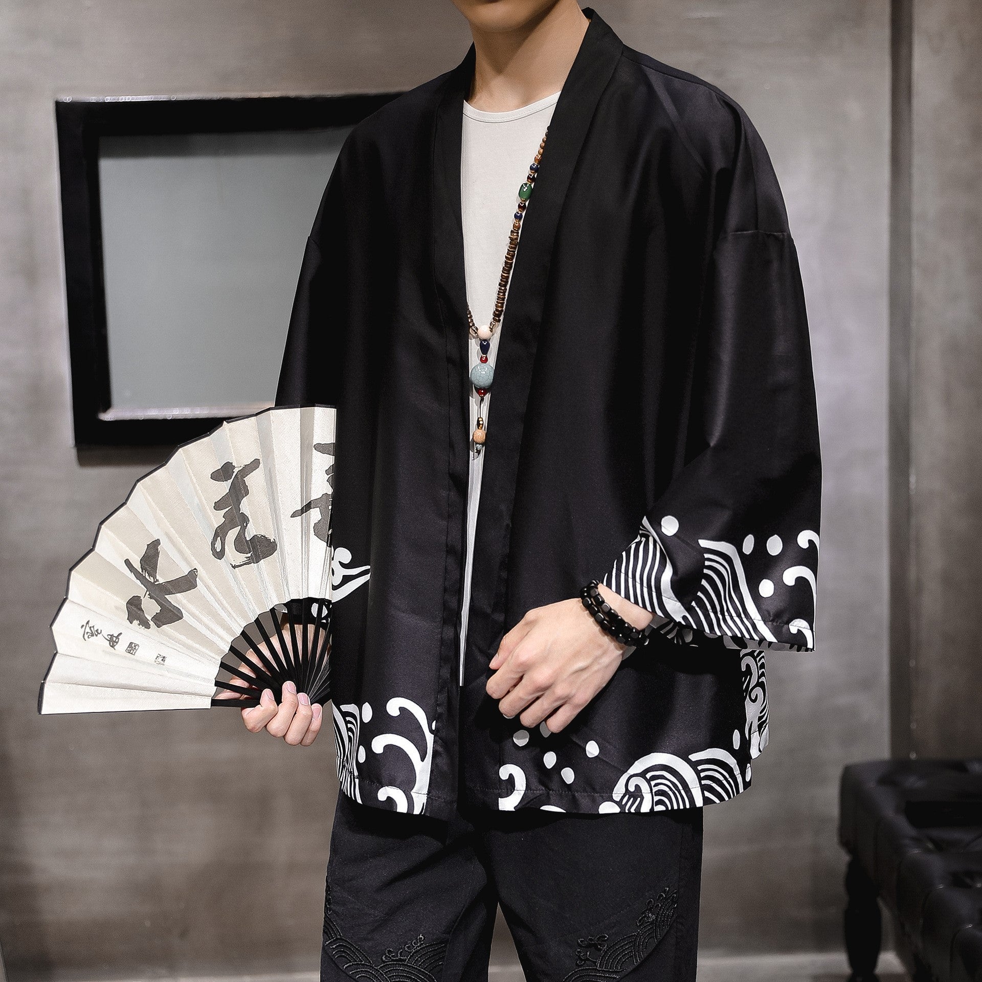 Auspicious Clouds Pattern Men's Cardigan Kimono Shirt Samurai Costume