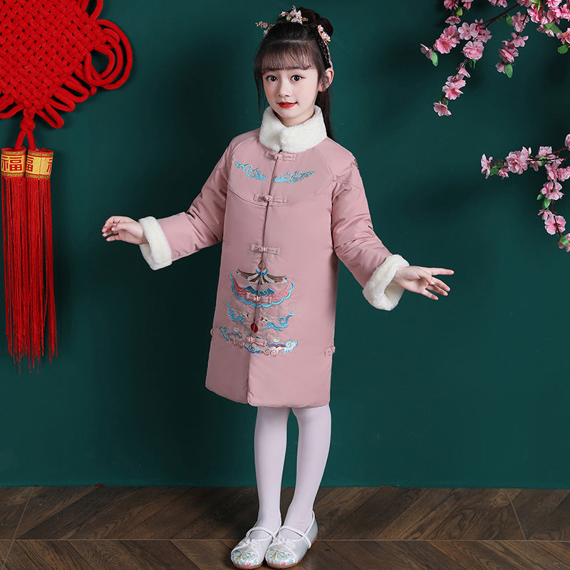 Auspicious Embroidery Chinese Style Girl's Wadded Coat