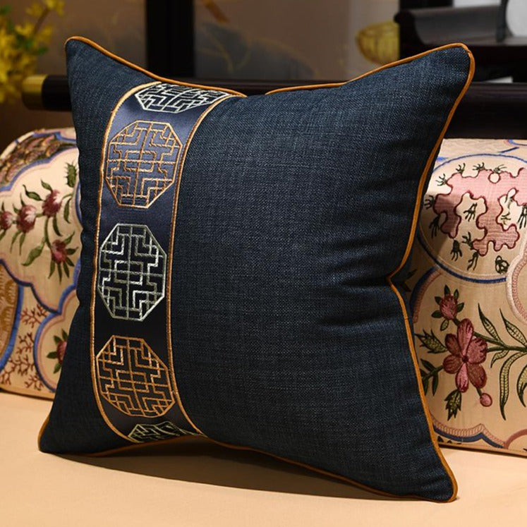 Auspicious Embroidery Linen Traditional Chinese Cushion Covers