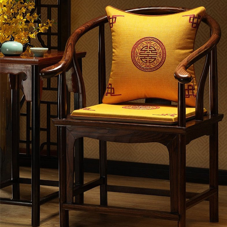 Auspicious Embroidery Linen Traditional Chinese Seat Cushion