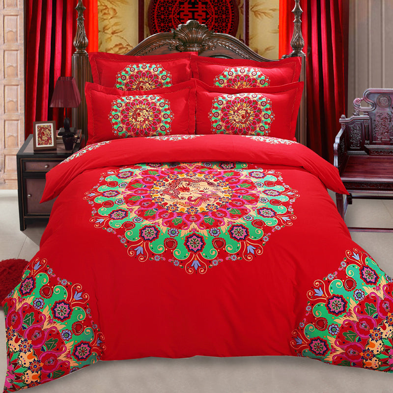 Auspicious Pattern 4-Piece Chinese Style Bedding Set