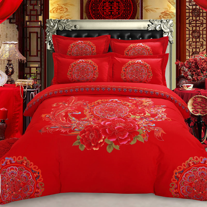 Auspicious Pattern 4-Piece Chinese Style Bedding Set