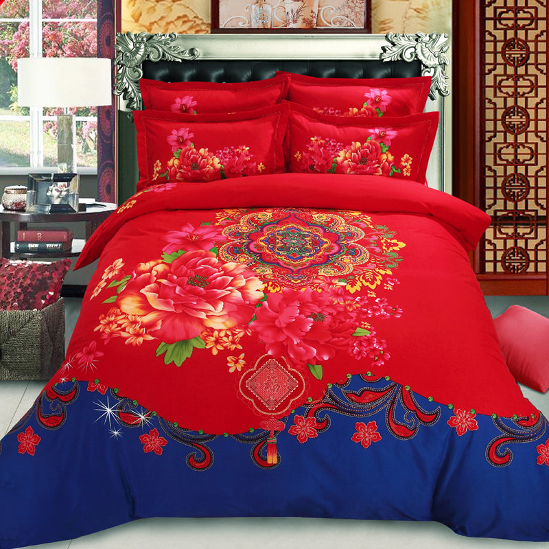 Auspicious Pattern 4-Piece Chinese Style Bedding Set