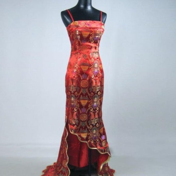 Auspicious Pattern Brocade Mermaid Chinese Style Evening Dress Wedding Gown