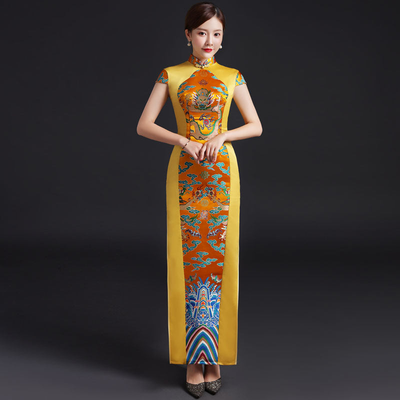 Auspicious Pattern Brocade Traditional Cheongsam Chinese Evening Dress