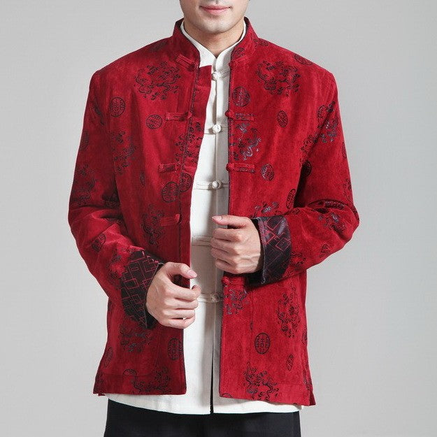 Auspicious Pattern Wool Corduroy Traditional Chinese Jacket