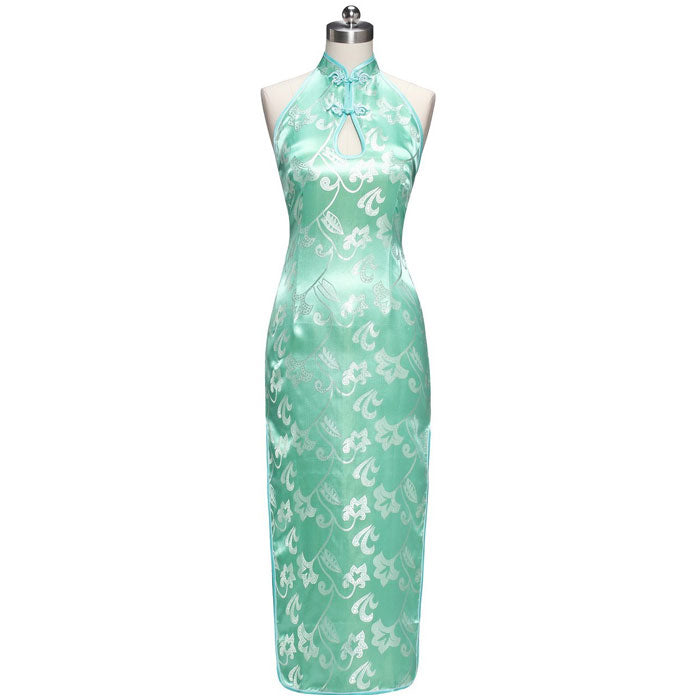 Backless Brocade Cheongsam Tulip Pattern Chinese Dress