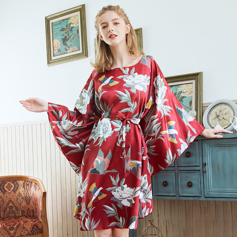 Batwing Sleeve Floral Silk Blend Loungewear Nightwear Pajamas