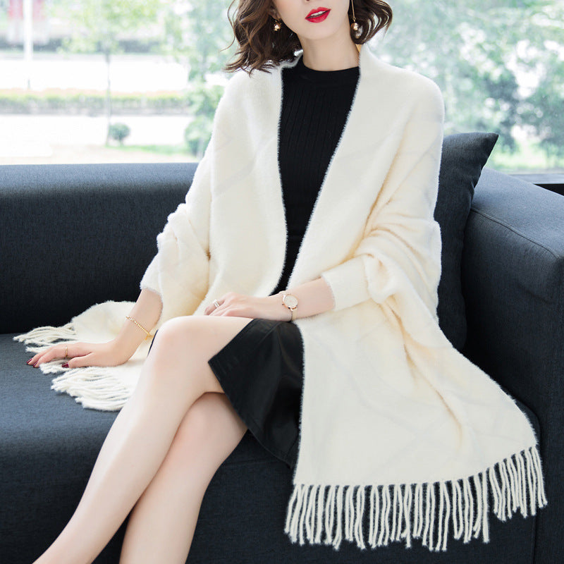 Batwing Sleeve Velvet Cape Jacket Knit Shawl