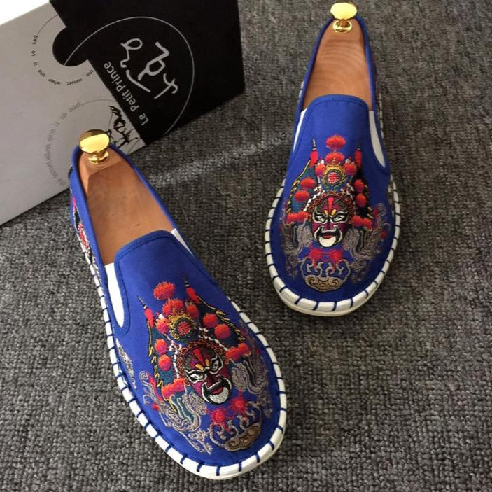 Beijing Opera Facial Mask Embroidery Traditional Chinese Causal Shoes Loafers